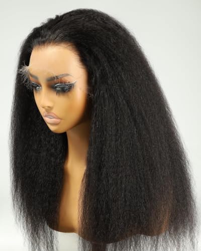 BEEOS Kinky Straight 13x6 Full Frontal SKINLIKE Real HD Lace Wig, 250% Density Human Hair Wig Pre-Plucked Bleached Knots Ultra-fitted Cap Design 24 Inch - Image 5
