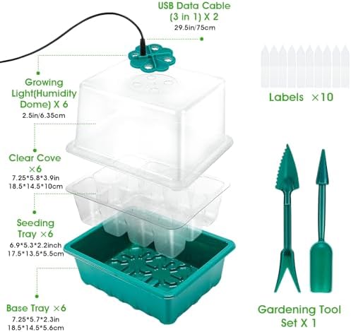 Seed Starter Tray with Grow Light, 6pcs Seed Starter Kits with Light and Adjustable Humidity Domes, Covers Height 3.9", Indoor Seedling Starter Plant Germination Trays (Green-Warm White) - Image 6