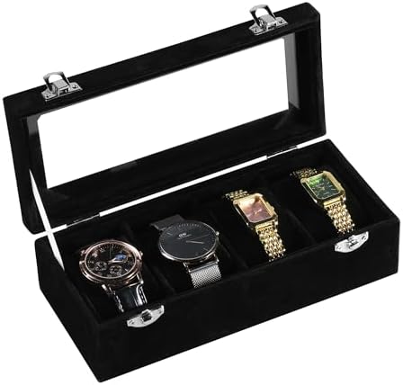 Frebeauty 4 Slot Watch Box for Men/Women,Watch Case with Glass Lid by Frebeauty