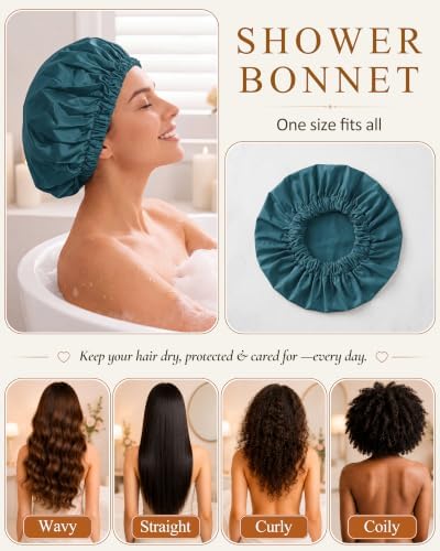 Edoneery Shower Caps for Women Reusable Waterproof, Shower Hair Cap - Image 5