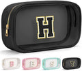 YOOLIFE Travel Toiletry Bag for Women, Black Clear Makeup Organizer, Cute Cosmetic Bags for Skincare, Birthday Gifts for Teacher Mother Girlfriend Initial H by YOOLIFE