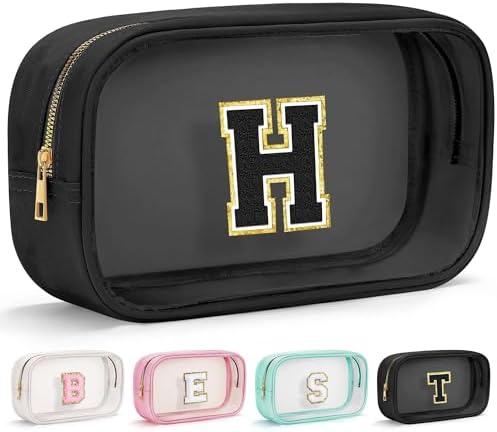 YOOLIFE Travel Toiletry Bag for Women, Black Clear Makeup Organizer, Cute Cosmetic Bags for Skincare, Birthday Gifts for Teacher Mother Girlfriend Initial H by YOOLIFE