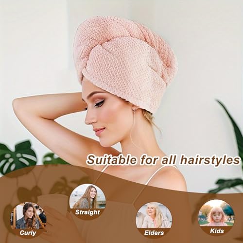 Soft Microfiber Hair Drying Towel Wrap, 5 Pack Elastic Hair - Image 2