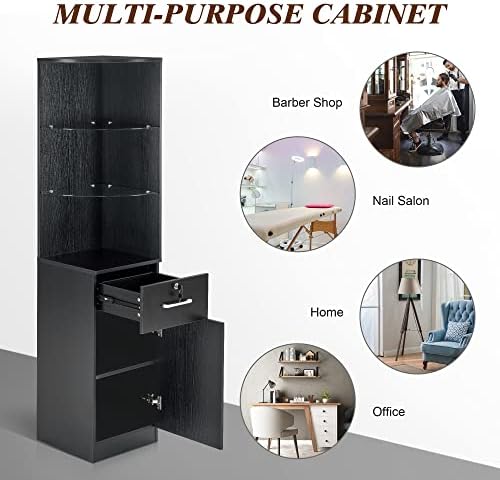 BarberPub Corner Storage Cabinet with Shelves, Beauty Storage 3200 (Black) - Image 7
