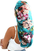 Extra Long Satin Bonnet Sleep Cap for Women, Double Layer Silky Hair Bonnet for Braids/Curly/Long Hair - Soft Elastic Band, Green Floral by senthair