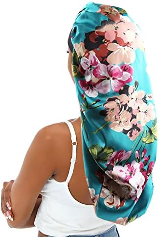 Extra Long Satin Bonnet Sleep Cap for Women, Double Layer Silky Hair Bonnet for Braids/Curly/Long Hair - Soft Elastic Band, Green Floral by senthair