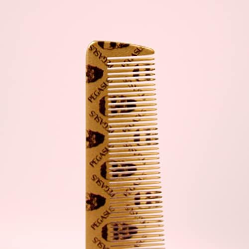 Pegasus Skulleto 518A, 8in Hard Rubber Fine Tooth Barber Clipper Comb, Handmade, Seamless, Smooth Edges, Anti Static, Heat and Chemically Resistant Comb | Peines de goma dura - Gold - Image 4