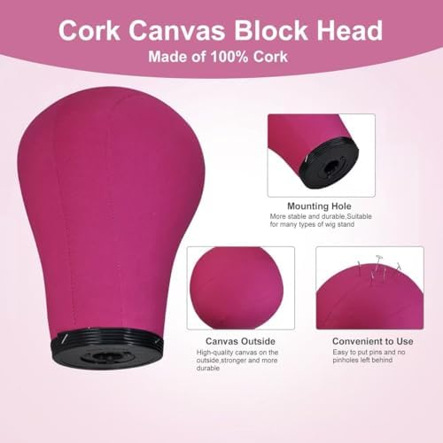 22inch Cork Canvas Block Head Mannequin Head Wig Display Styling Head(22inch Rosy) - Image 2