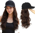 Hat Wig Baseball Cap Hat with Long Wavy Wig Layered Brown Hair by Yunkang