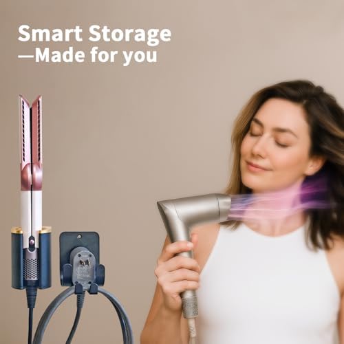 Dyson Airwrap Holder, Aluminum Curling Iron Holder Wall Mount for Dyson Airwrap/Airstraight/Shark Flex Style, Flat Iron Holder for Bathroom Storage, Black & Gold Chochoyah - Image 5