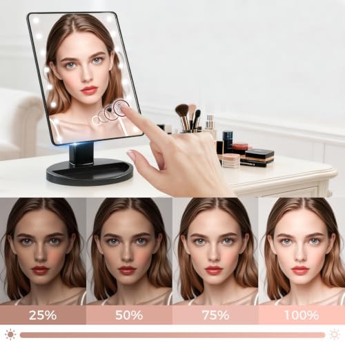 KOOKIN Makeup Mirror with Lights, Touch Stepless Dimming Desk Mirror, Black - Image 3