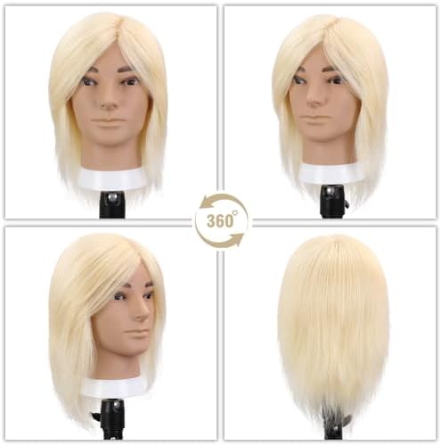 10" Male Mannequin Head with 100% Real Human Hair, Professional Barber Cosmetology Training Head for Haircut Styling Practice with Free Clamp Stand, Off-White - Image 2