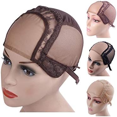 YANTAISIYU 4X4 Inch U Part Swiss Lace Wig Cap for Making Wigs with Adjustable Straps on the Back Glueless Hairnets (Dark Brown S) by YANTAISIYU
