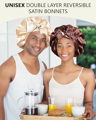 AWAYTR Double Layer Satin Bonnet for Women, Reversible Sleep Hair Wrap - Image 2