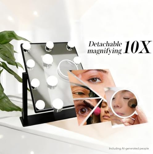 Makeup Vanity Mirror with Lights,10X, Black 13.77"x 11.81" - Image 3
