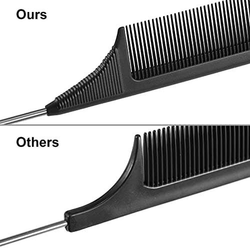 Leinuosen 3 Pack Rat Tail Comb Carbon Fiber,Black - Image 3