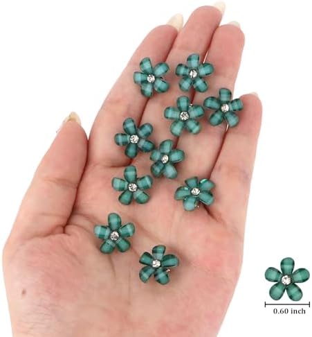 YISSION 20Pcs Mini Dark Green Plaid Flower Hair Clips, Rhinestone Decorative Hair Pins for Women and Girls Wedding Bridal Prom Daily Hairstyle Accessories - Image 6