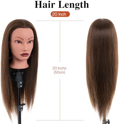 20" Mannequin Head Human Hair,100% Real Hair Mannequin Head,Cosmetology Human Hair Mannequin Doll Head for Hair Styling,Practice Braiding Styling Head with Table Clamp Suitable for Hair Extensions - Image 4