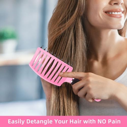 Detangler Brush for Wet and Dry Hair - Painless Hair Brush for Detangling Knots, Smoothing and Styling, for Adults and Kids, Gentle on Curly/Thick Hair (Pink) - Image 2