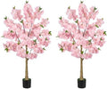 2 Pack Pink Artificial Cherry Blossom Tree, 4FT Faux Sakura Flowers Decor by Unknown