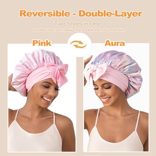 GDTOGRT Satin Silk Bonnet for Sleeping Women - Double Layer Sleep Hair Bonnets Caps for Curly Braid Hair with Tie Band - Image 3