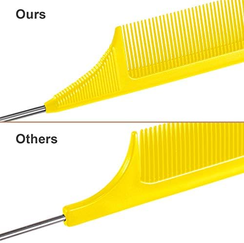 Leinuosen 3 Pack Rat Tail Comb Carbon Fiber,Yellow - Image 4