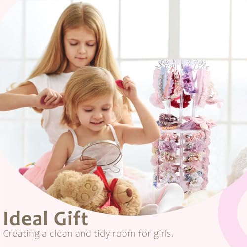 cherrboll Rotating Hair Bows Holder Stand, Headbands Organizer with Hooks, Scrunchies Claw Clips Rack Display, Hair Accessories Storage Nursery Room Decor for Baby Toddler Girls - Image 6
