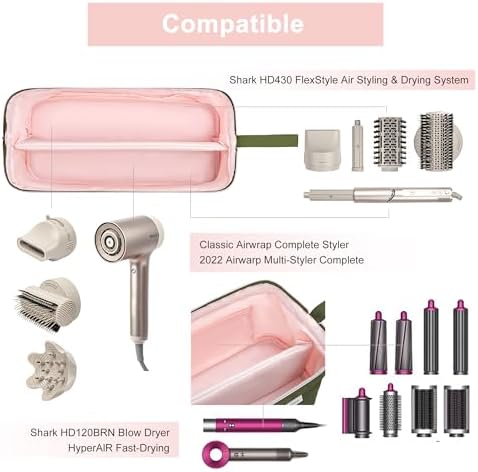 Leudes Hair Tools Travel Bag for Shark Flexstyle Carrying Case Portable Shark Hair Air Wrap Dryer Case Waterproof Dustproof Flat Curling Iron Travel Organizer (Army Green) - Image 5