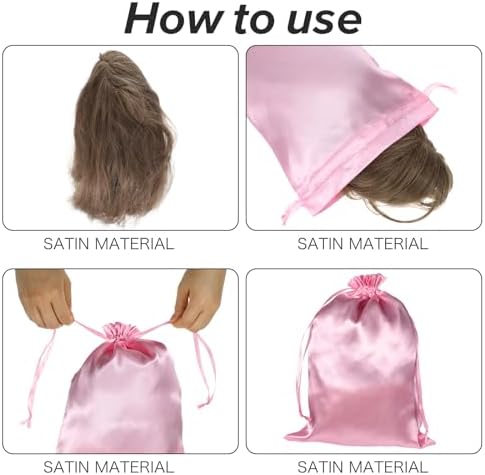 6Pcs Wig Bags with Satin Drawstring, Pink Silk Hair Storage Bags - Image 3
