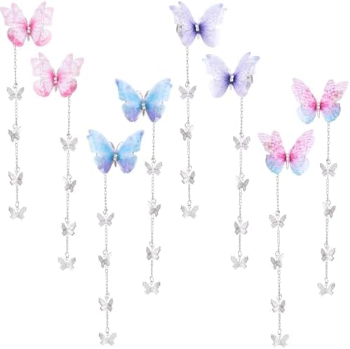 PAGOW 8pcs Butterfly Hair Tassel Clips, Cute Alligator Barrettes by PAGOW