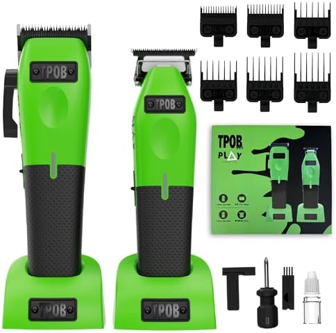 TPOB Play Barber Hair Clippers for Men 7500 RPM with Rubber Grips (Green 2 Set) by TPOB