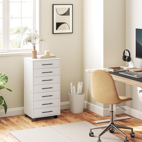 HOOBRO 7-Drawer File Cabinet, Wooden Office Cabinet with Drawers, Mobile Storage Filing Drawer for Home Office, Study, Easy Assembly, White WT07WJ01 - Image 4