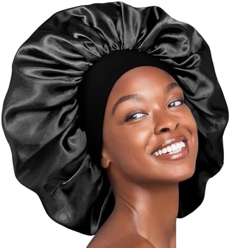 Red by Kiss Reversible Silky Satin Hair Cap Hair Bonnet with Wide Edge Double Wear Cap, Super Jumbo (Black) by REDbyKISS