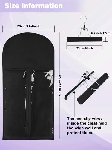 3 Pcs Hair Extension Storage Bag, Hair Extensions Holder with Hanger, 11.4 * 23.6 inches, Portable Wig Bags Storage with Transparent Zipper Closure (Black) - Image 2
