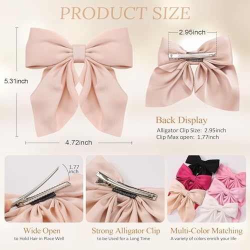 Seiolieliou 6Pcs Hair Bows for Women, Silky Satin Bow Hair Clips for Girls - Image 3