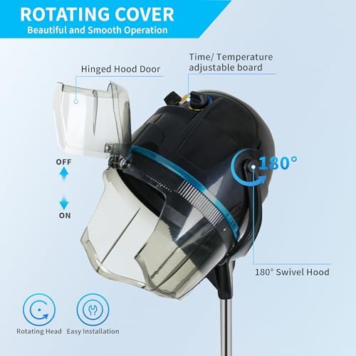 LEMY Professional Hooded Hair Dryer 1300W,Salon Hair Dryer with Adjustable Timer and 3 Heat Speed Settings, Rolling Stand with Wheels for Commercial Salon Use - Image 5