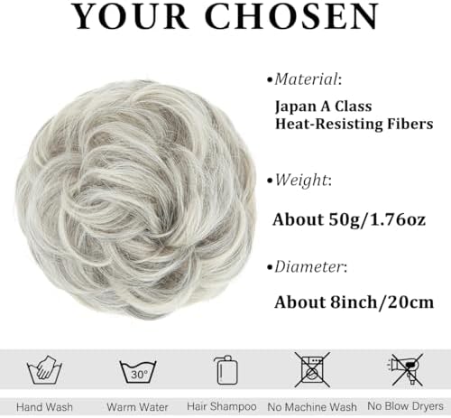 CJL HAIR Large Messy Bun Hair Piece Wavy Curly Scrunchies Synthetic Chignon Ponytail Hair Extensions Thick Updo Hairpieces for Women Grey Multi - Image 2