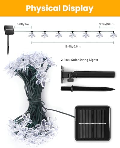 Brightown 2 Pack Total 52FT 120 LED Solar String Lights Flower Outdoor Waterproof Fairy Lights for Garden Yard Fence Patio Christmas Tree Wedding Party Decor, Pure White - Image 3