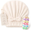 Coral Velvet Cute Bow Bath Cap for Women, Ultra Soft Absorbent Hair Drying Cap, Quick Dry Hair Towel Wrap, Towel Turban for Wet Hair, Curly, Long & Thick Hair (1, Beige) by Unknown