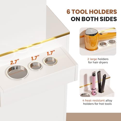 Tall Hair Salon Station for Hair Stylist with Storage (White) - Image 4