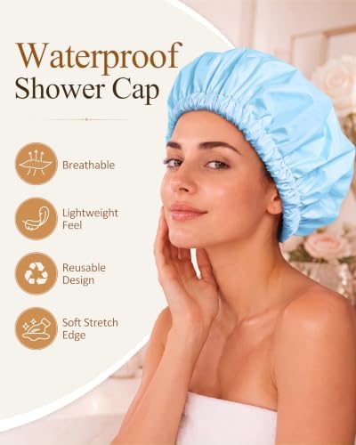 Edoneery Shower Caps for Women Reusable Waterproof, Shower Hair Cap - Image 3