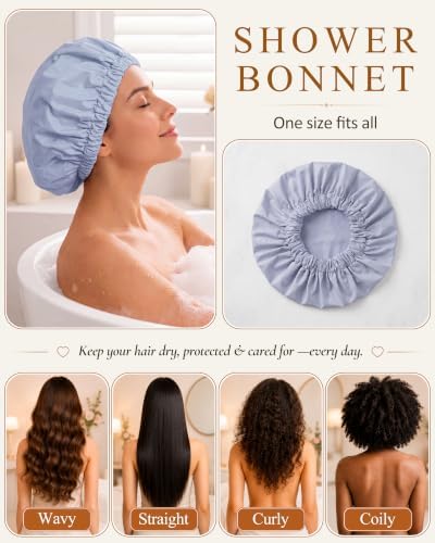 Edoneery Shower Caps for Women Reusable Waterproof, Shower Hair Cap - Image 5