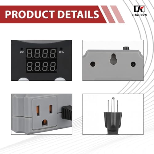 Refrigeration and Constant Temperature Control,Reptile Thermostat Temperature Controller,Digital Heat Mat for Seed Starting,Plant Germination,Incubator,Brooder, Brewing,Cooling Devices,-4-176°F,1000W - Image 6