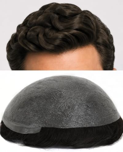 0.03mm Ultra-Thin Skin Men Toupee Human Hair, #4 Light Brown by TOPUNIQUE