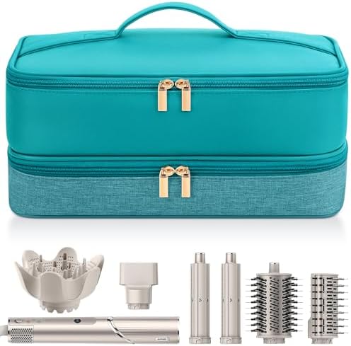 Travel Hair Dryer Case for Shark Flexstyle, Double-Layer Carrying Case for Shark Flex Style Blow Dryer, Portable Hair Tools Storage Organizer Bag for Shark Beauty Haird0yer Attchments (Teal Green) by Adworte