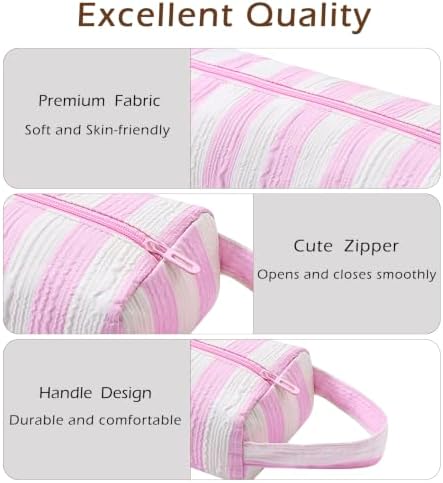 RSRSLEII Striped Hair Tools Travel Bag, Portable&Foldable, Pink&White - Image 3