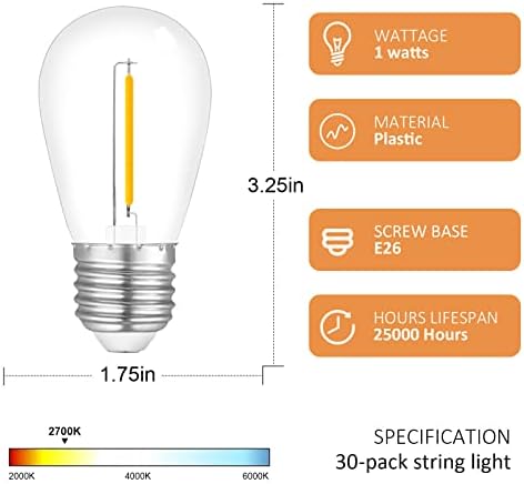Visther 2700K S14 Outdoor String Light Replacement Bulbs for Patio, 30-Pack - Image 2