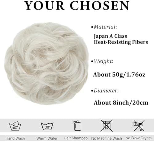 CJL HAIR Large Messy Bun Hair Piece Wavy Curly Scrunchies Synthetic Chignon Ponytail Hair Extensions Thick Updo Hairpieces for Women Ice Blonde - Image 2