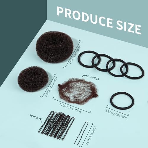 FANDAMEI 6 PCS Hair Bun Makers for Kids, 10 Invisible Bun Nets for Ballet Girls, 3PCS Extra Small 3PCS Small Donut Buns for Hair Kids, Bun Makers Hair Nets for Buns with 5 Elastics 20 Pins (Brown) - Image 2