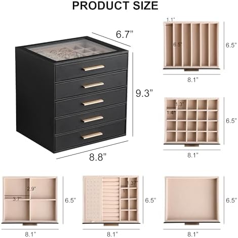 Frebeauty Jewelry Box for Women,Clear Lid Jewelry Organizer with 5 Drawers - Image 3